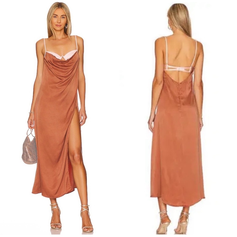 NWT FOR LOVE & LEMONS Viv Maxi Dress in Brown and Pink Sz Small $284